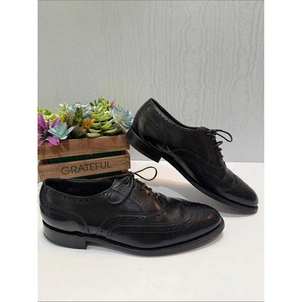 Vintage Hanover Master-Flex Black All Leather Wingtip Oxfords USA Sz 12 E/C